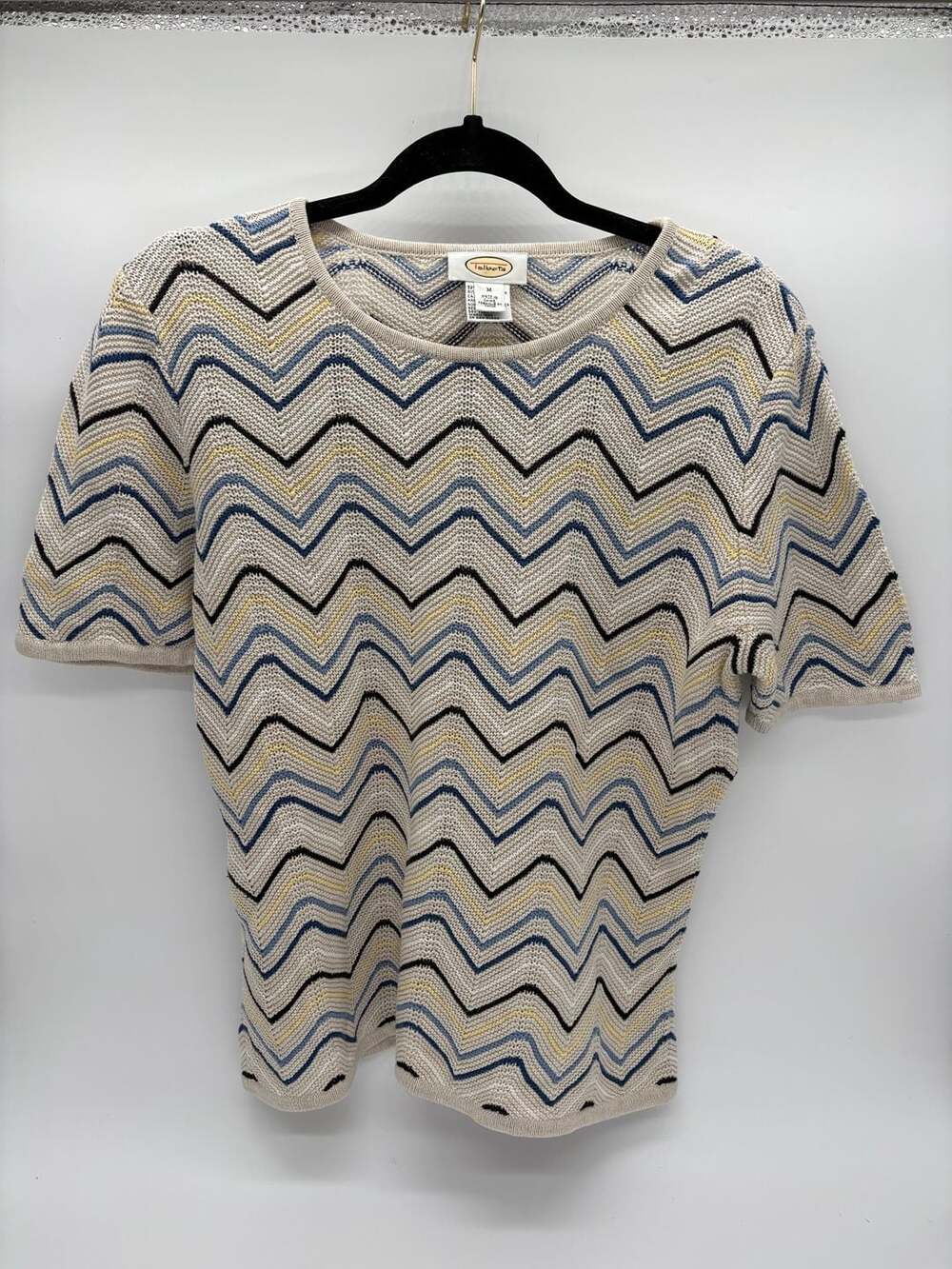 🩵 Talbots Linen Cotton Chevron Knit Sweater Size M
